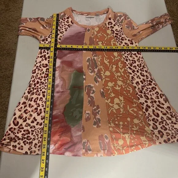 LOGO Lori Goldstein Tunic Top Womens Small Mixed Print Twisted Neck 3/4 Sleeve S - Picture 2 of 11